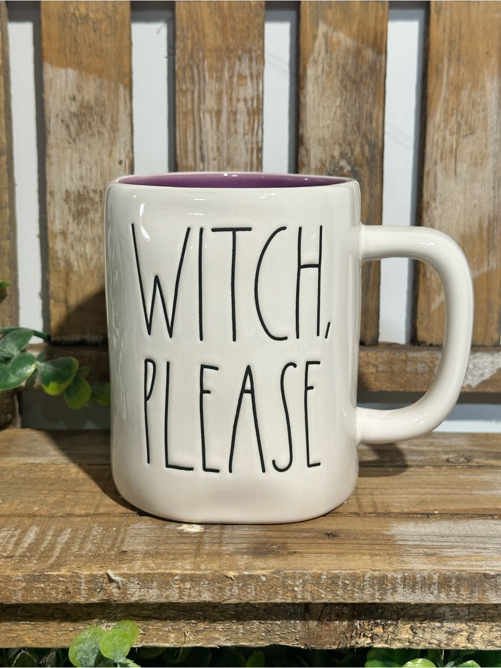 Rae Dunn Cream Mug with Purple Interior - 'Witch, Please'